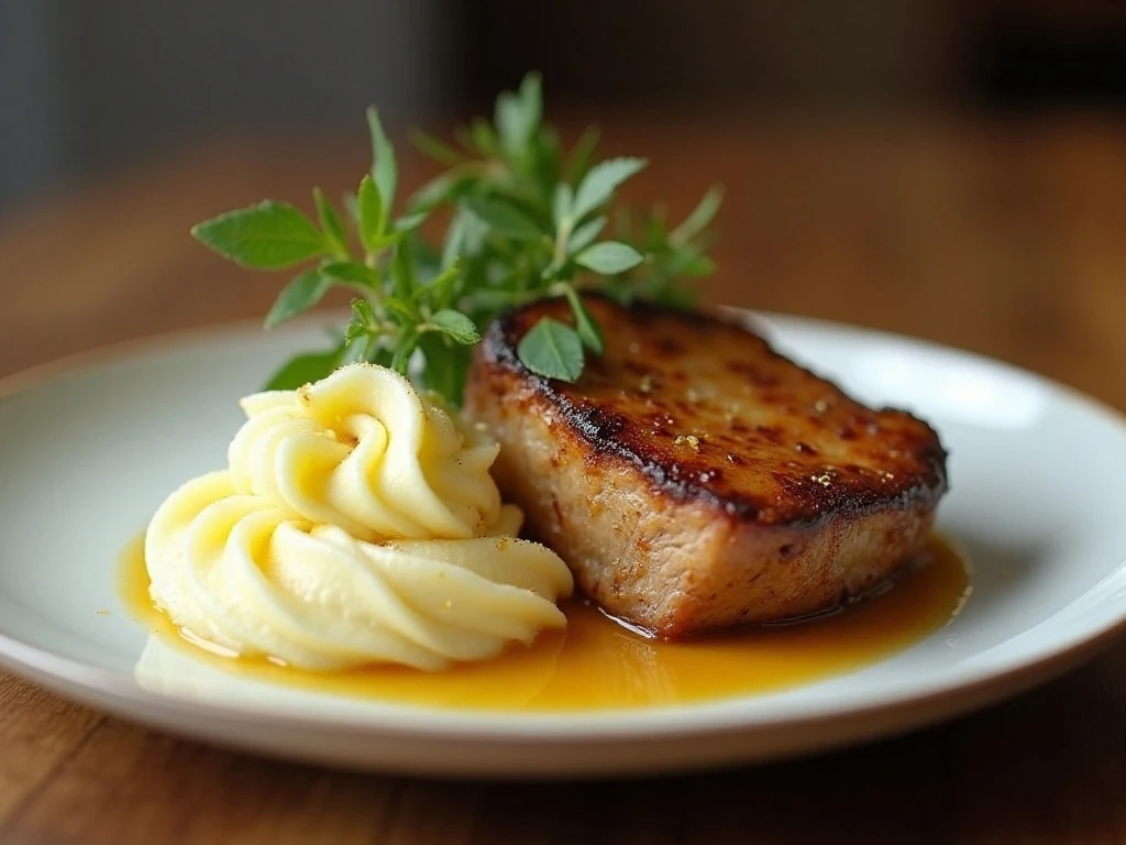Restaurant-style plate of silky French pommes purée