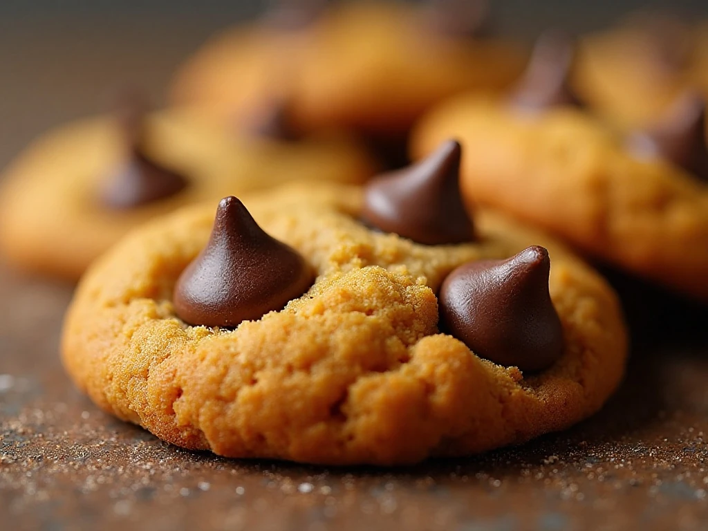 Close-up of a soft pumpkin cookie with chocolate chips