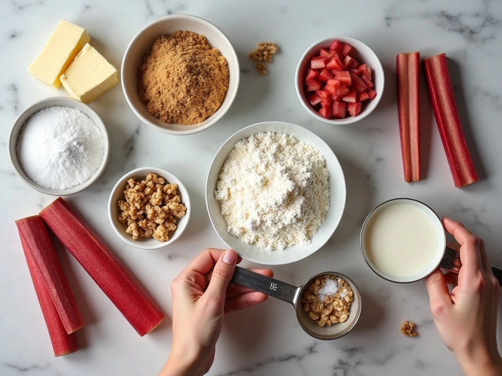 Ingredients for homemade rhubarb cookies and vanilla glaze