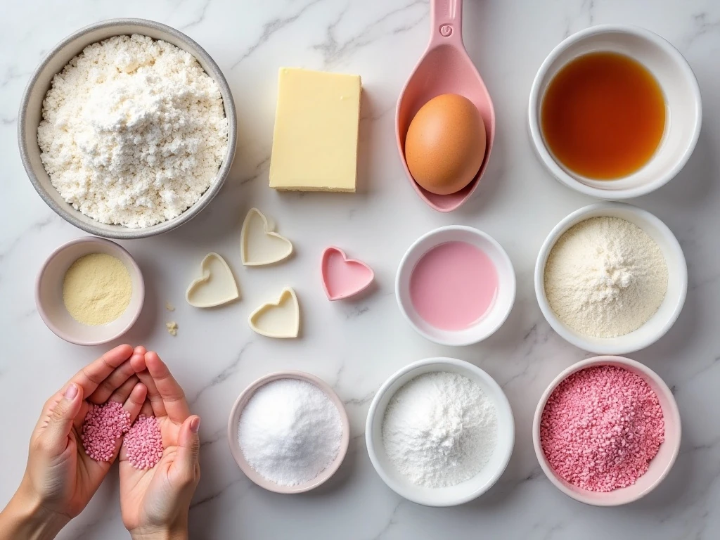 Ingredients for easy Valentine heart sugar cookies