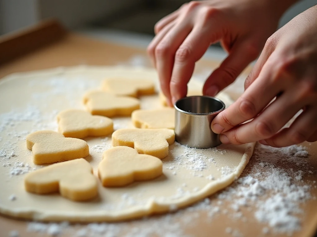 Heart-shaped cookie dough cutouts ready for baking