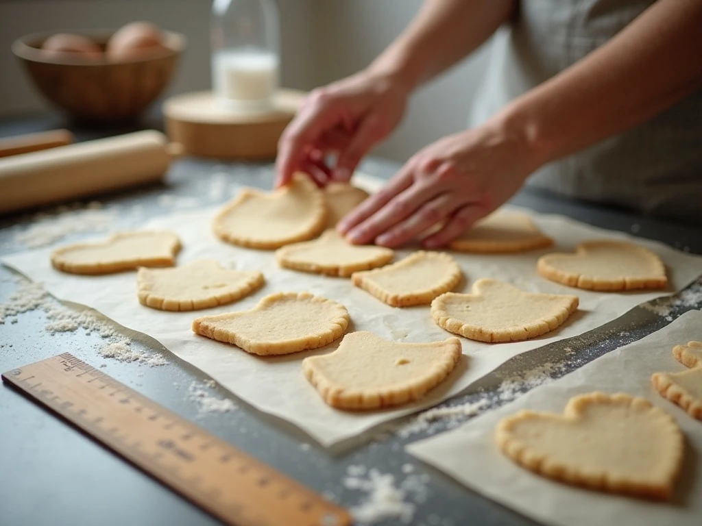 Evenly rolled and cut heart cookie dough ready to bake