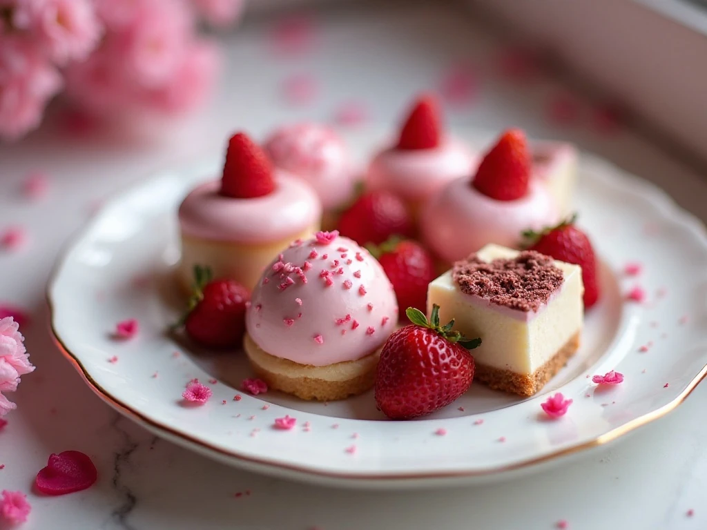 Assortment of simple Valentine's Day sweets arranged on a platter