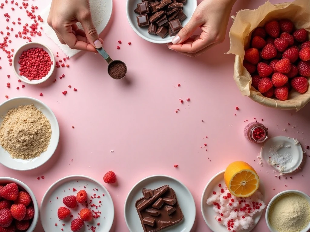 Simple ingredients and decorations for choosing a Valentine's dessert