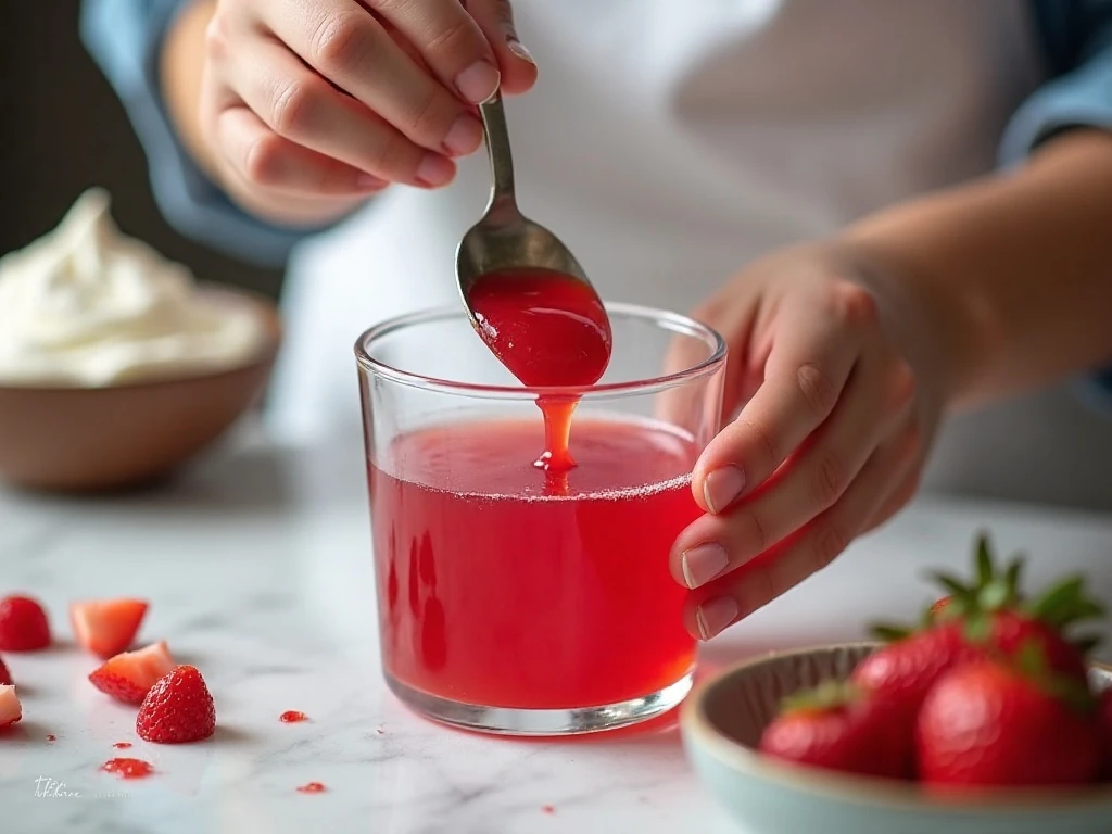 Layering thickened gelatin into a clear parfait cup
