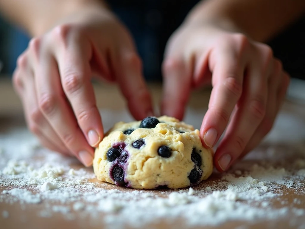Shaggy blueberry scone dough being shaped