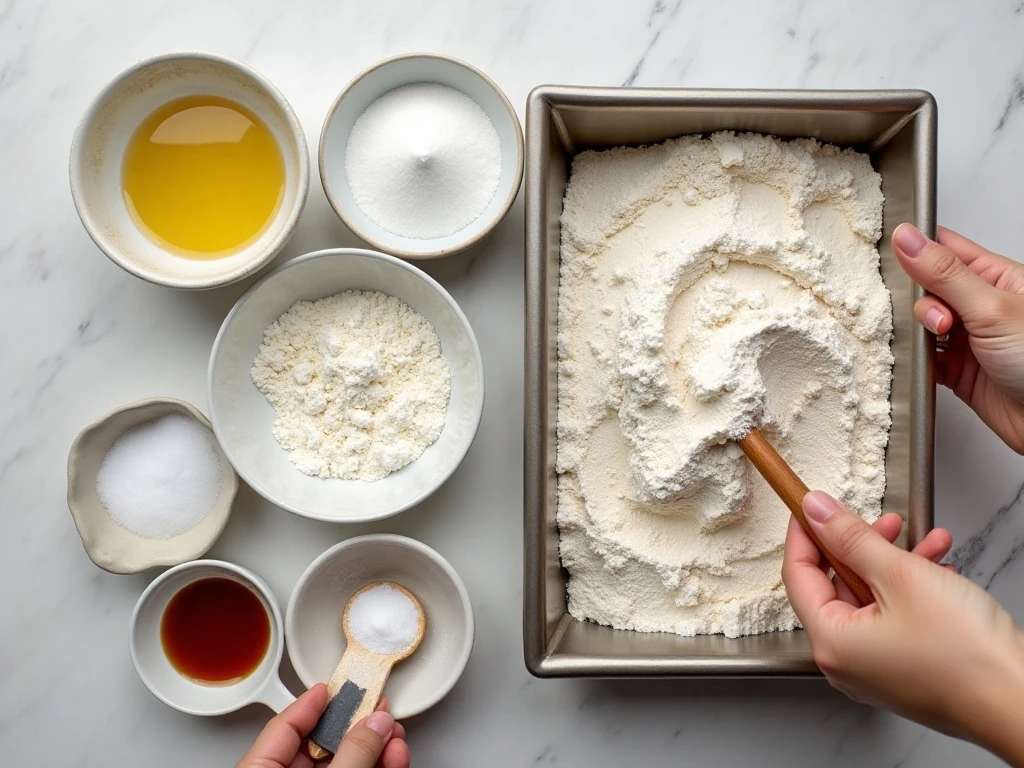 Ingredients for vanilla crazy cake without eggs, milk, or butter