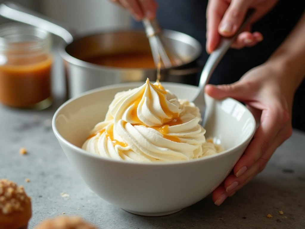Vanilla buttercream and homemade salted caramel for poke cake