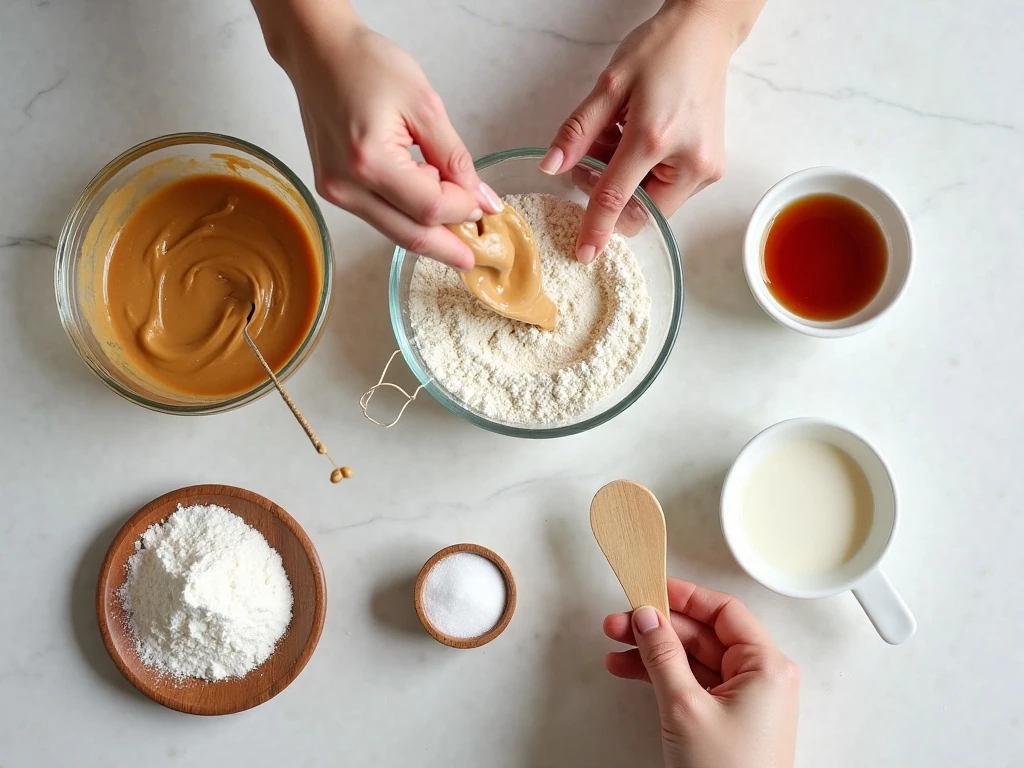 Ingredients for easy vegan peanut butter cookies arranged on a countertop