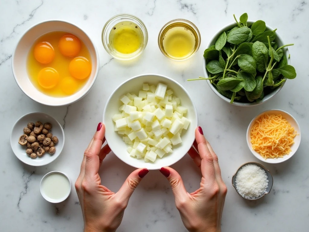 Ingredients for an easy vegetable breakfast scramble