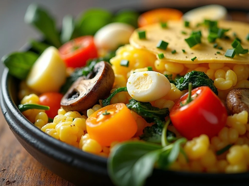 Vegetable scramble with cheddar and fresh chives