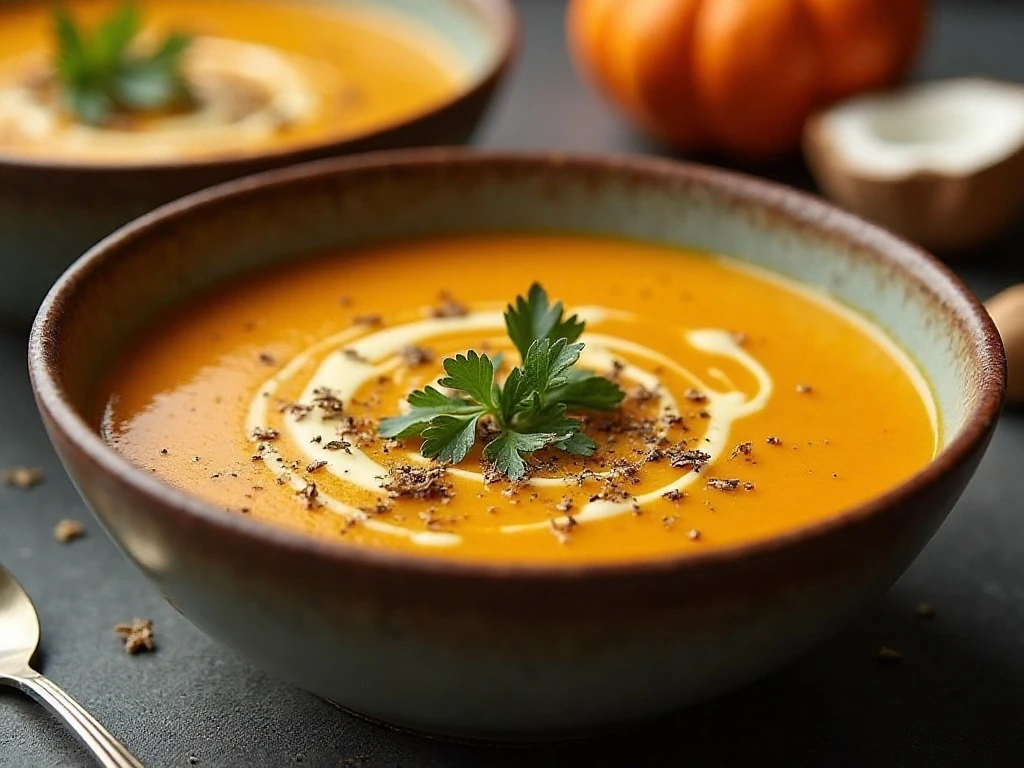 Two bowls showing creamy butternut squash soup variations