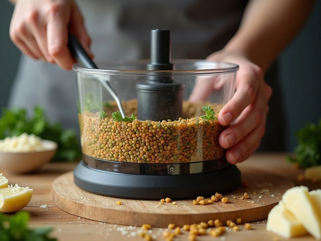 Coarse lentil mixture for firm vegetarian meatballs
