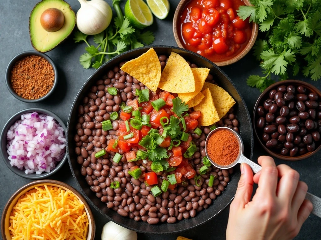 Ingredients for easy vegetarian taco casserole arranged on a counter