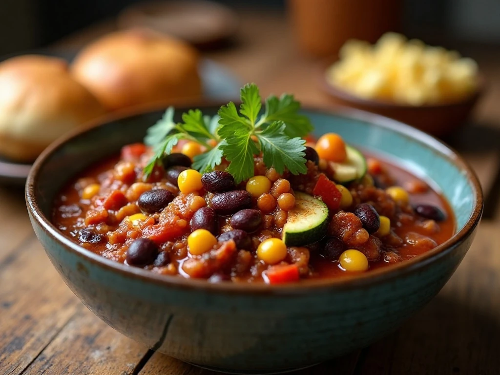 Hearty vegetarian Instant Pot chili served in a bowl