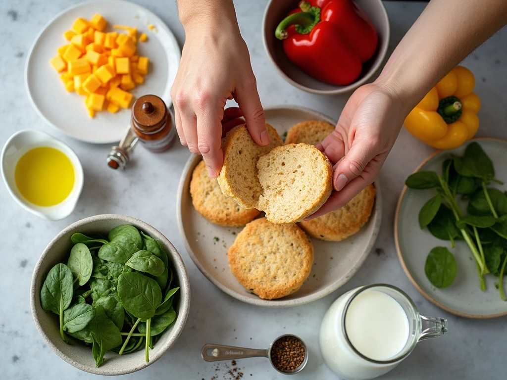 Ingredients for veggie-packed freezer breakfast sandwiches