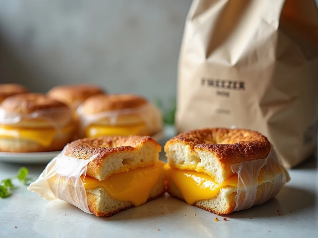 Wrapped freezer breakfast sandwiches ready for storage and reheating