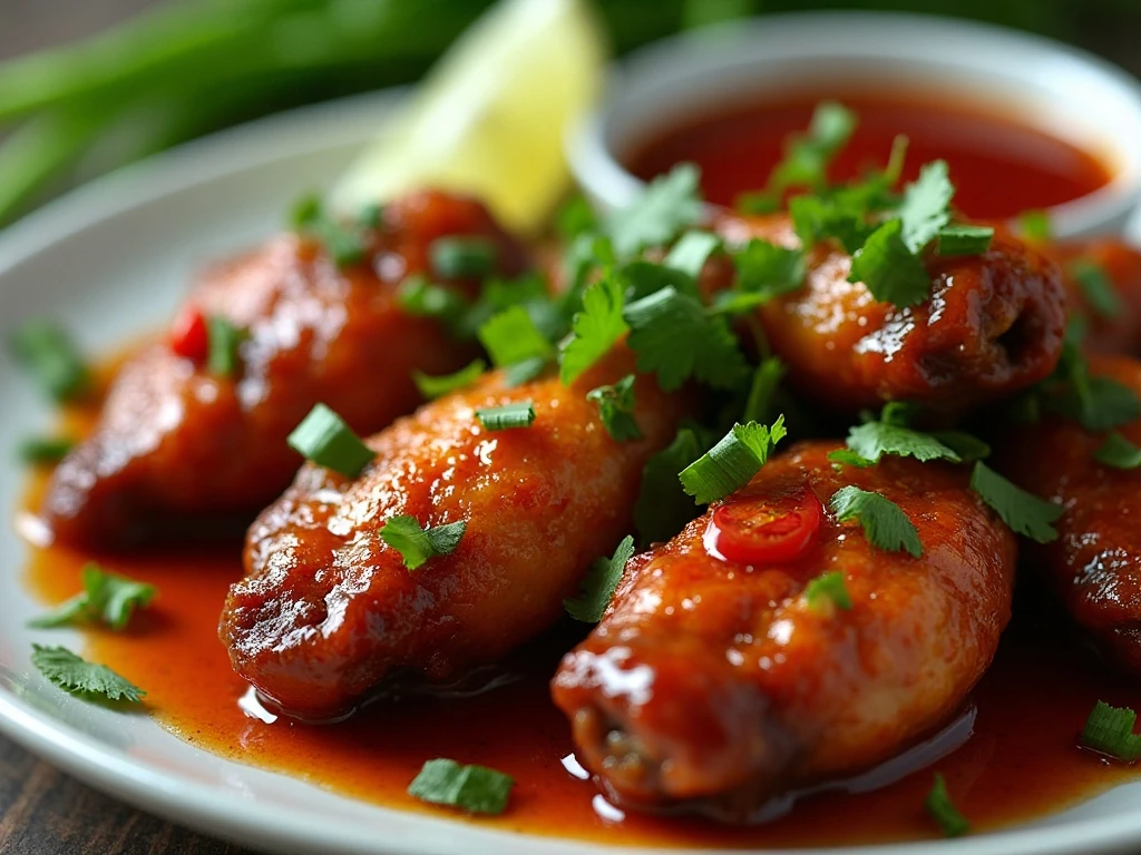 Vietnamese chicken wings garnished with cilantro and scallions