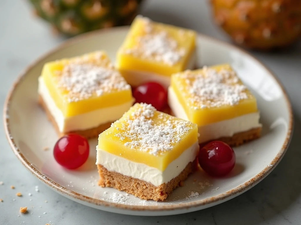 Vintage pineapple dessert squares arranged on a serving platter