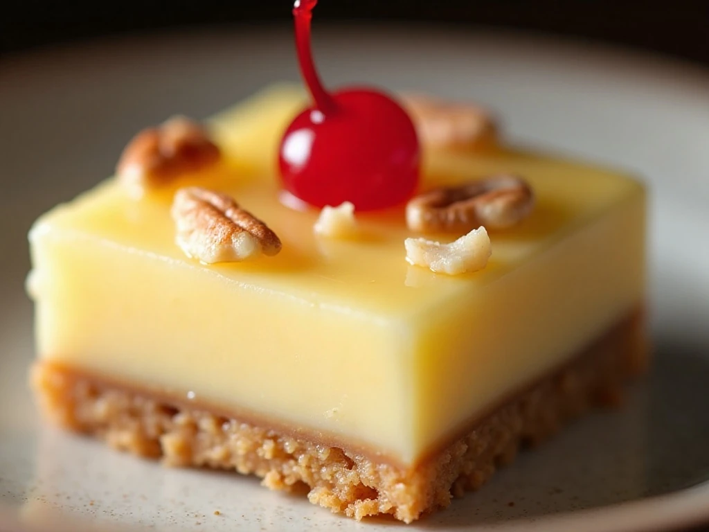 Close-up of pineapple dessert garnish and creamy layers