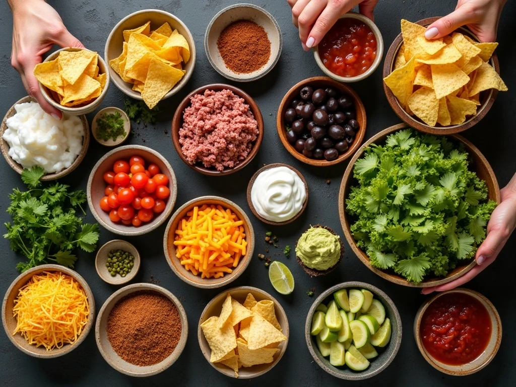 Ingredients for a walking taco bar party recipe