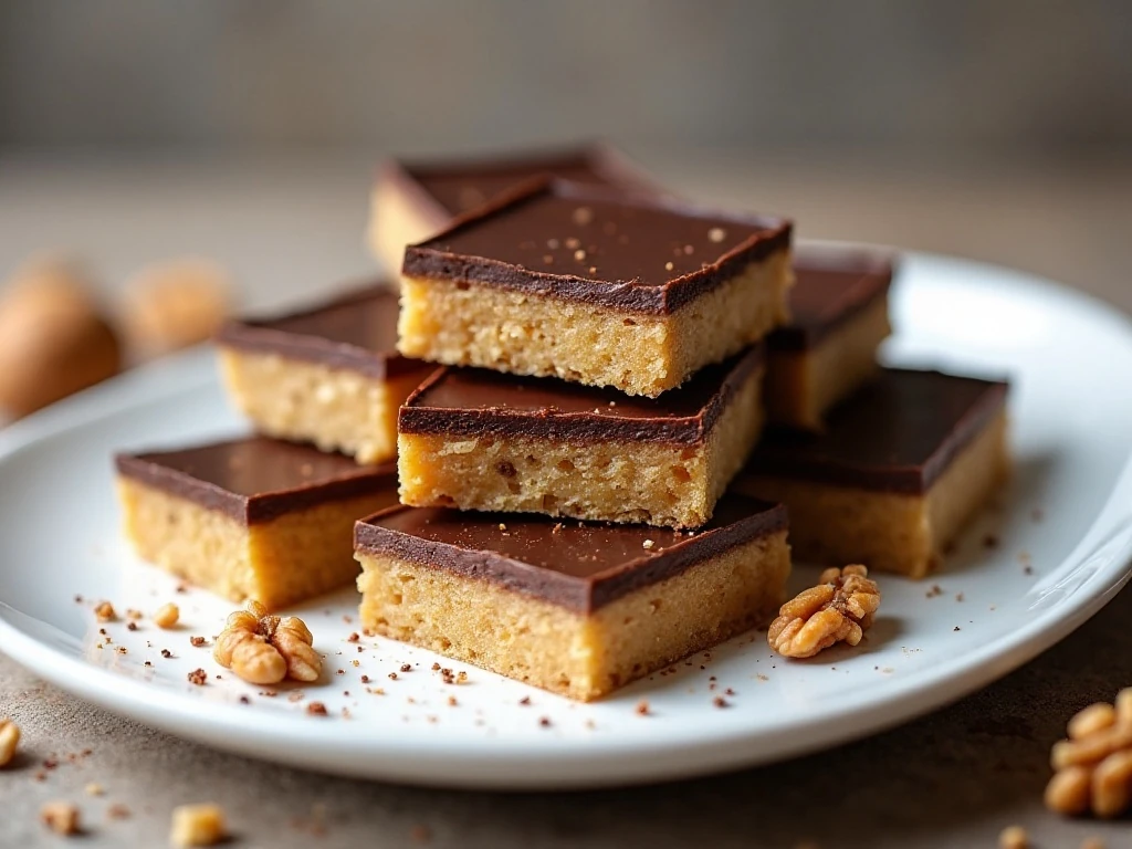 Finished walnut toffee bars stacked on a serving platter