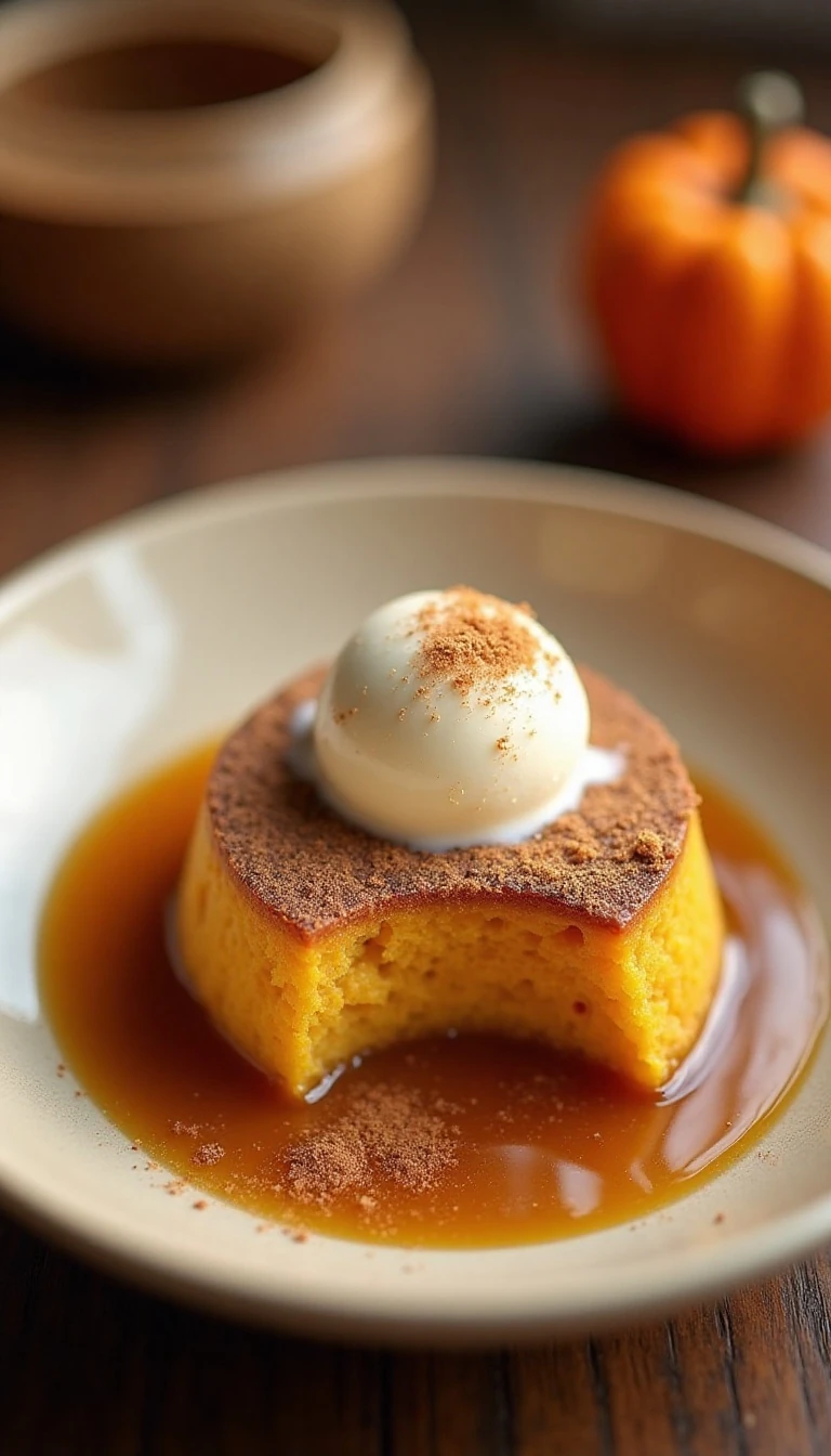 Warm Pumpkin Pudding Cake Recipe with Brown Sugar Sauce