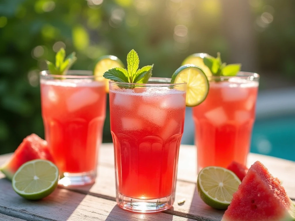 Four refreshing watermelon frosé cocktails ready for a summer gathering