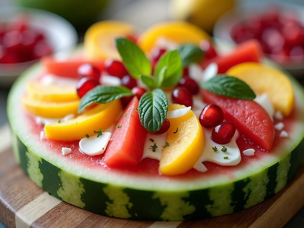 Fresh fruit and garnish variations for watermelon pizza