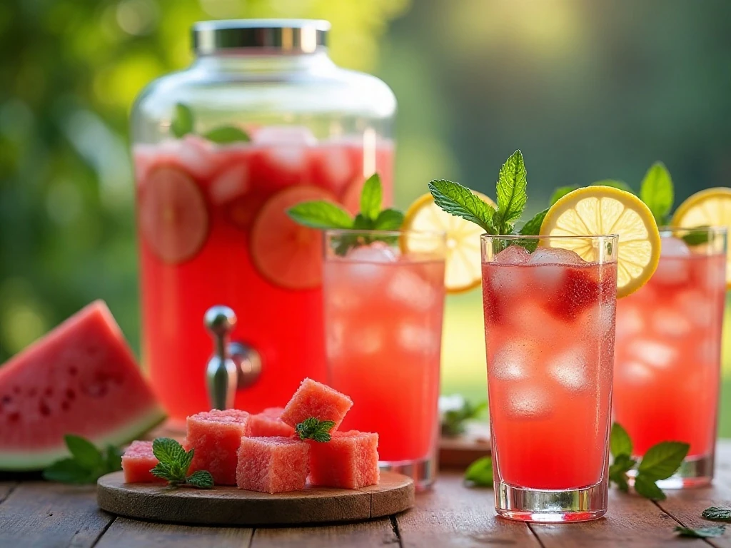 Watermelon lemonade set up for a summer gathering