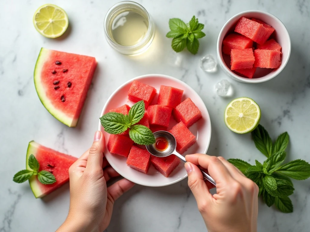 Ingredients for a fresh watermelon mojito cocktail