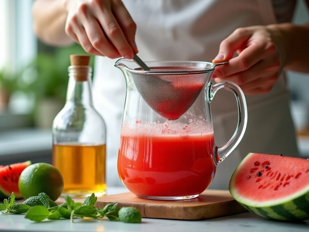 Blending fresh watermelon juice for mojitos