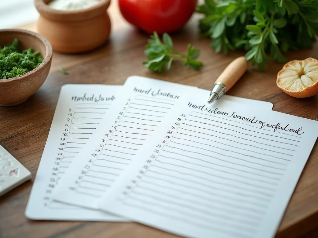 Meal planning notes and pantry ingredients arranged for the week