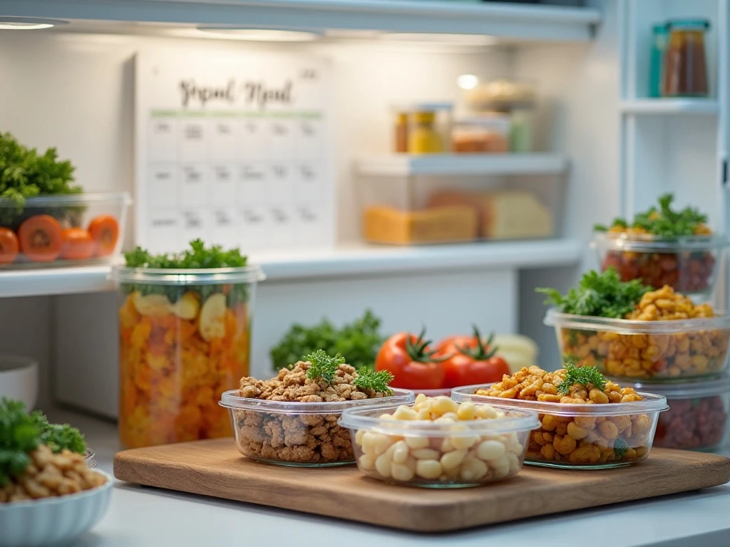Labeled meal containers stored safely for the week