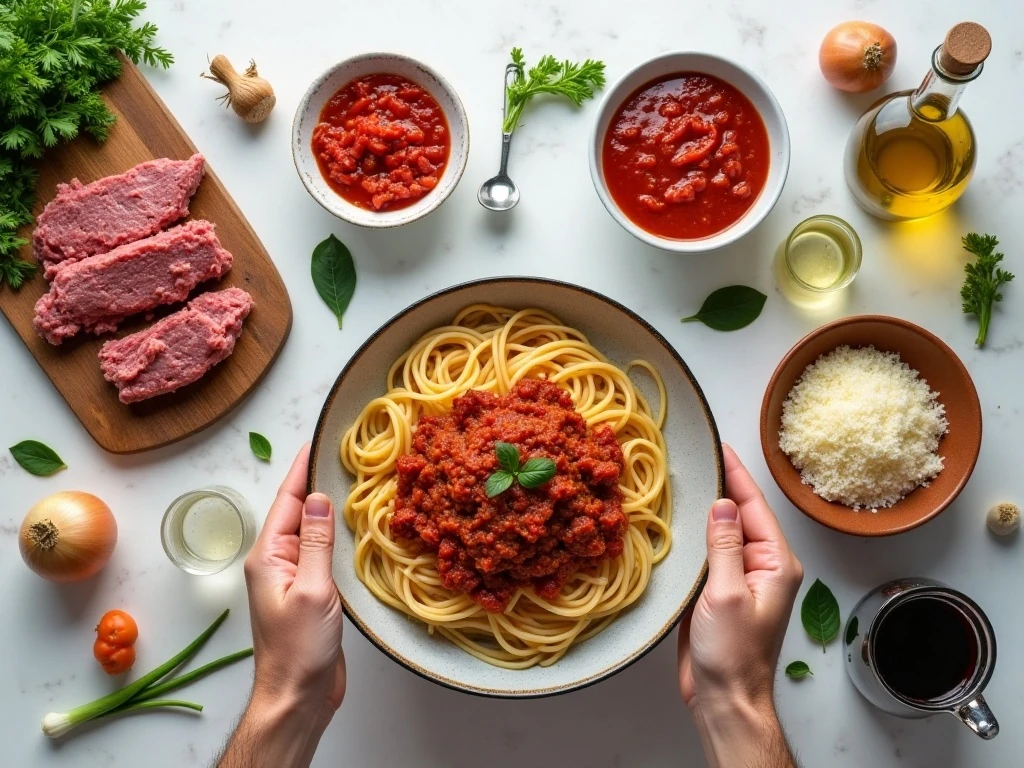 Ingredients for easy weeknight spaghetti Bolognese
