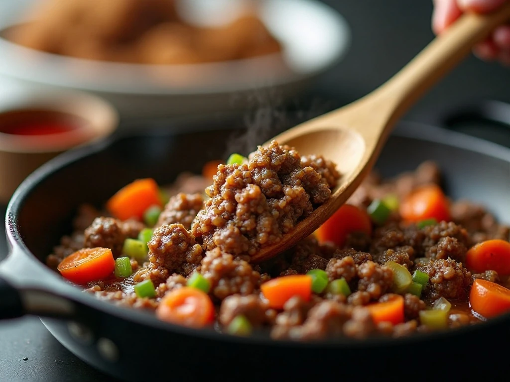 Cooking the beef and soffritto for spaghetti Bolognese
