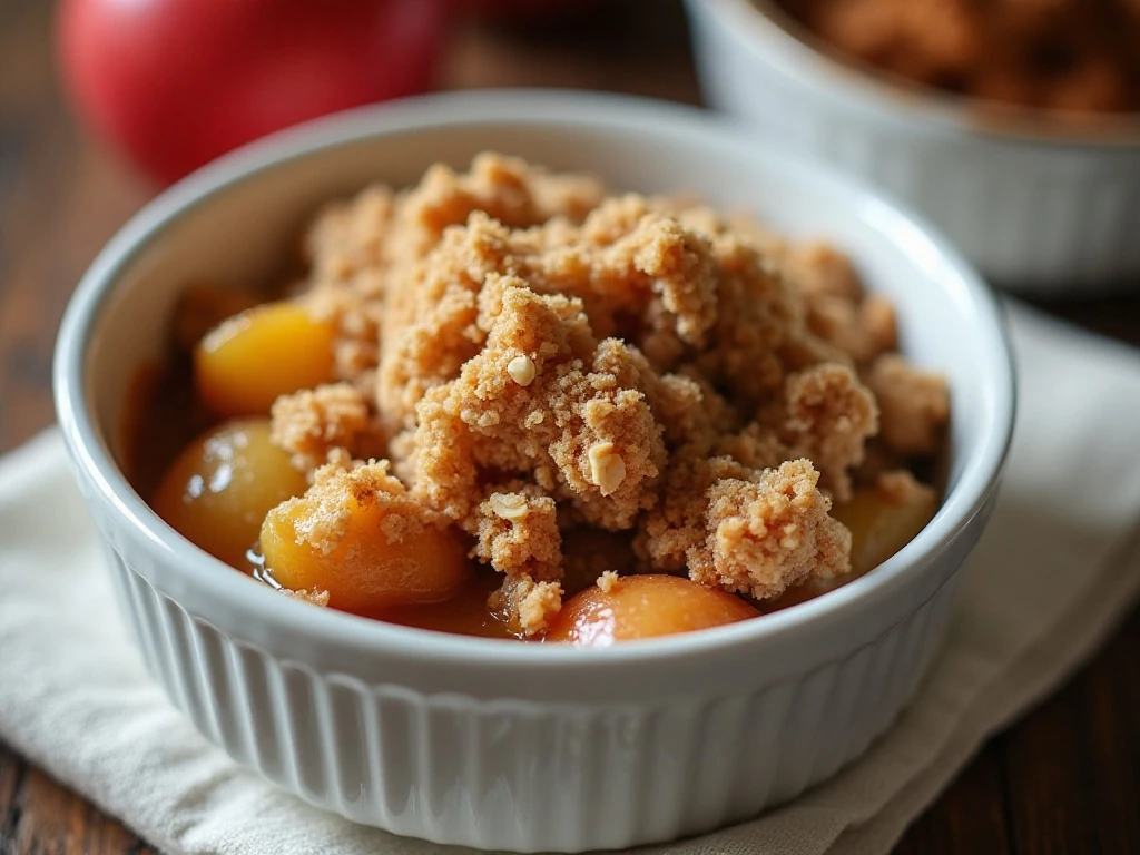 Warm Weight Watchers apple crisp with golden oat topping