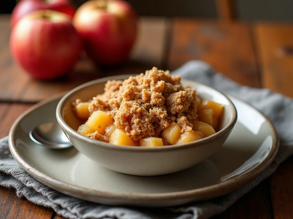 Individual serving of homemade apple crisp