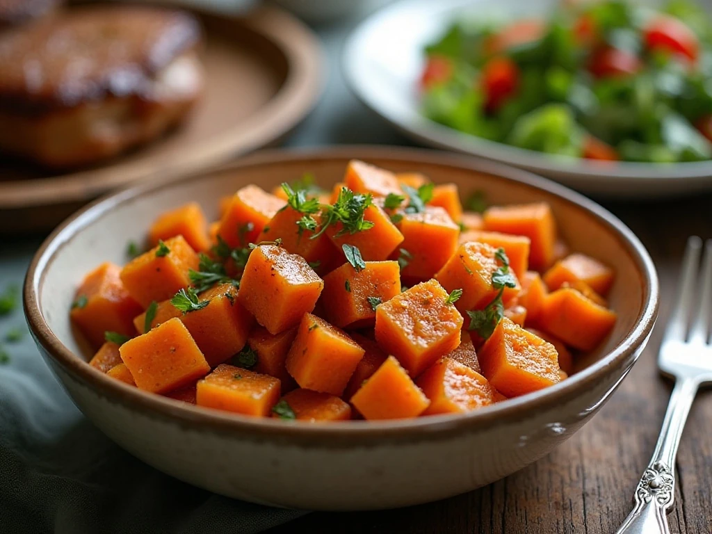 Candied sweet potatoes served as a comforting dinner side dish