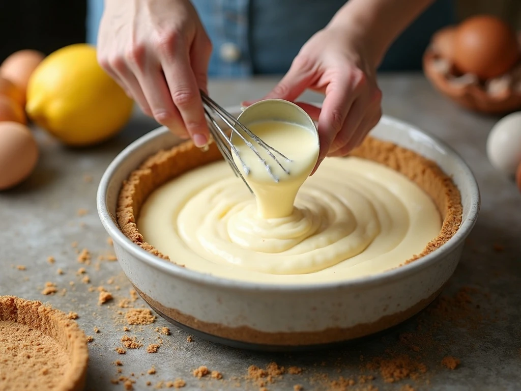 Smooth cheesecake batter being prepared before baking
