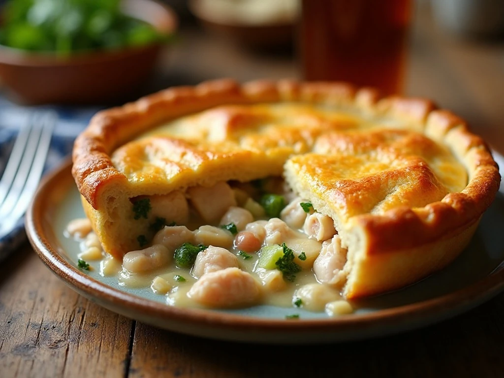 Golden chicken pot pie with creamy chicken and vegetables