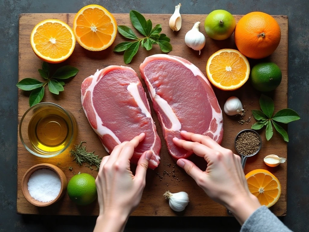 Ingredients for orange lime Cuban pork chop marinade