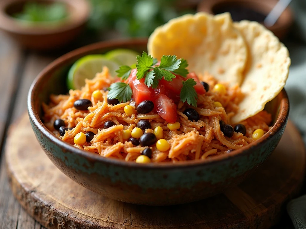 Creamy slow-cooker fiesta chicken served with tortillas