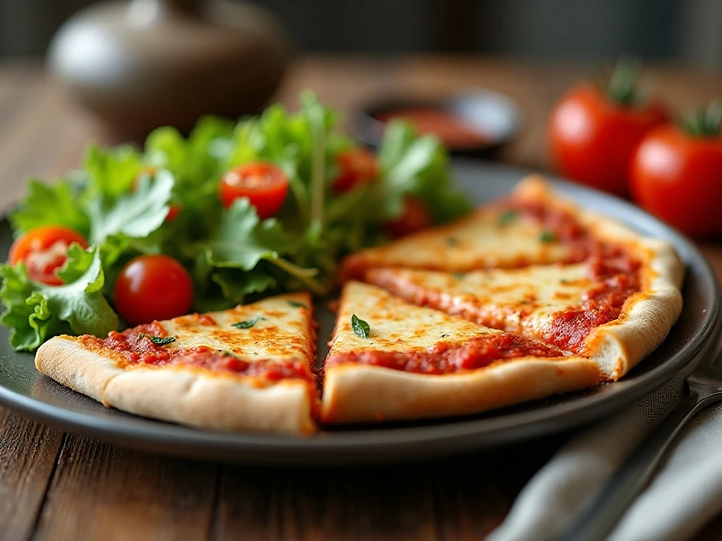 Pizza served with salad for a balanced dinner