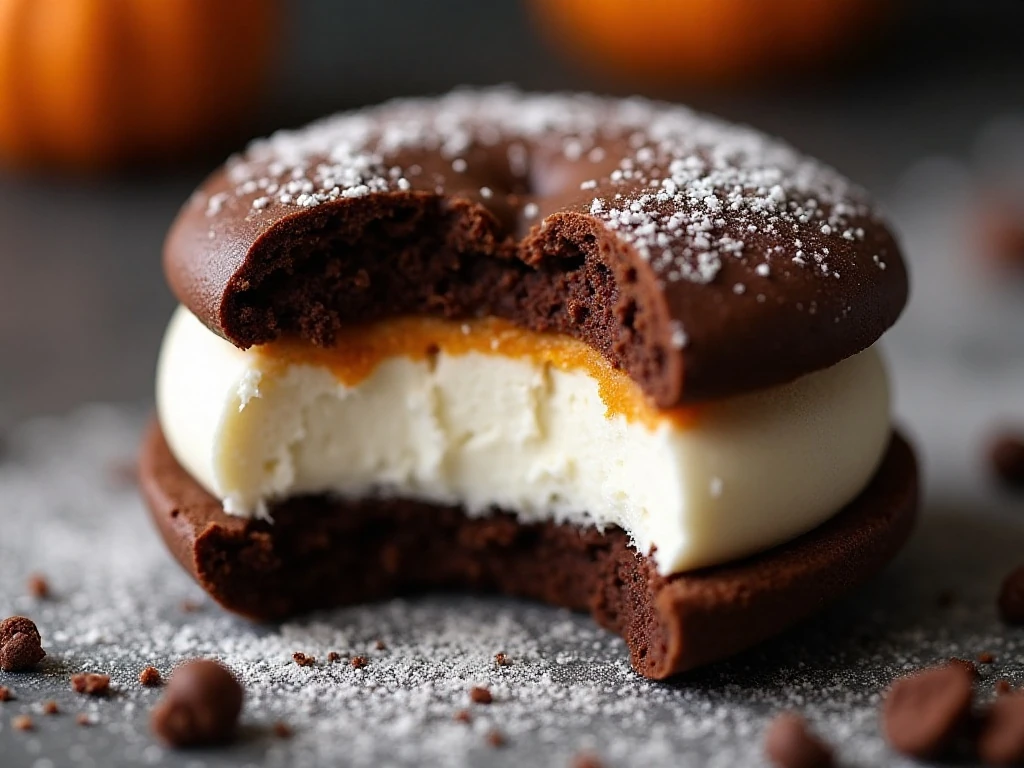 Chilled whoopie pie showing its creamy whipped topping filling