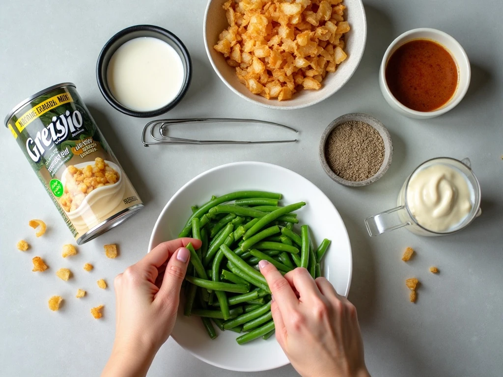 Ingredients for lighter Weight Watchers green bean casserole