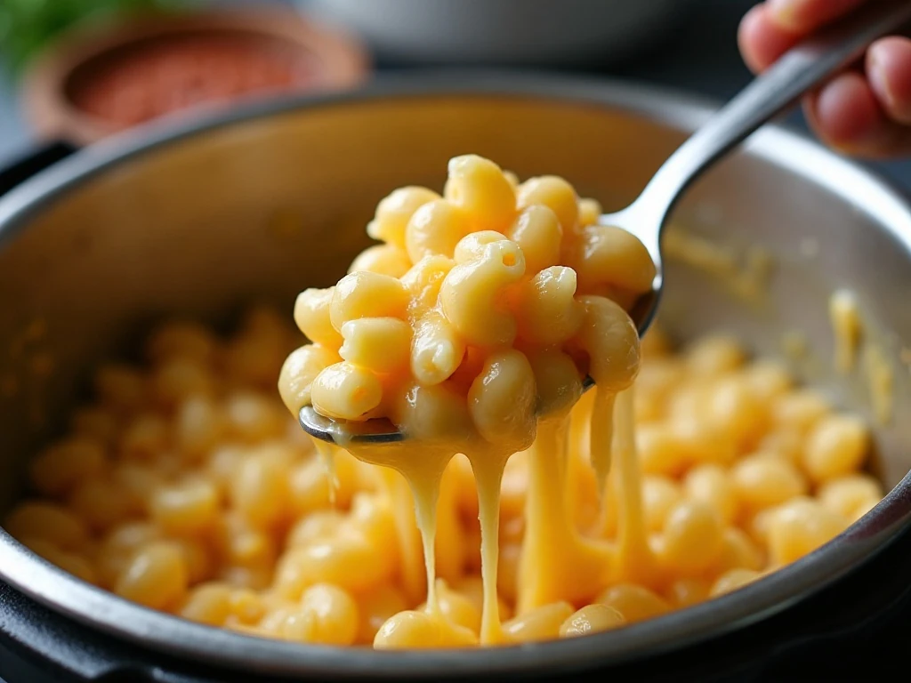 Stirring macaroni and cheese in the Instant Pot