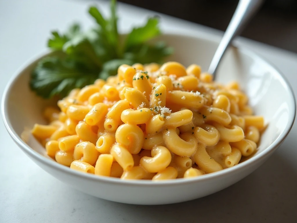 Serving of Instant Pot macaroni and cheese ready to enjoy