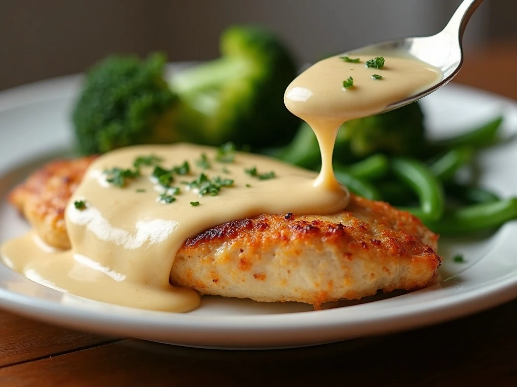 Creamy slow-cooker Italian chicken served with green vegetables