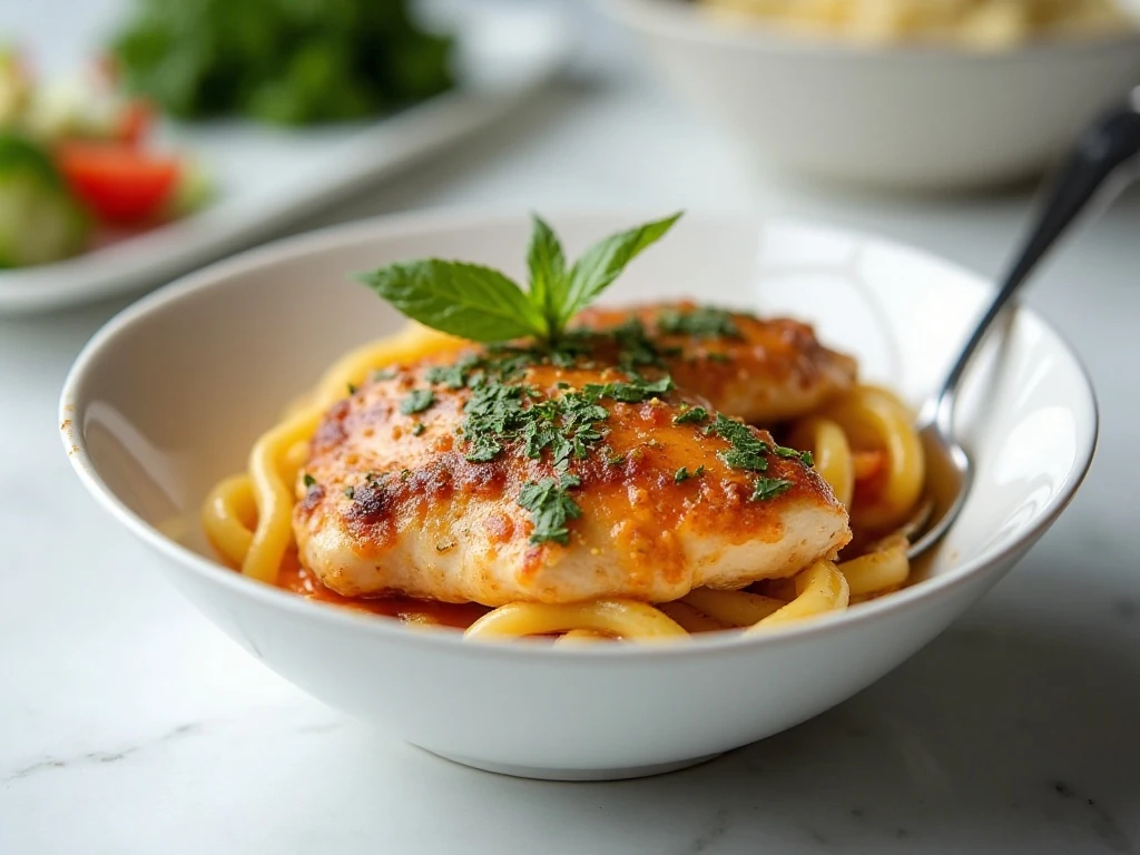A reheated serving of creamy Italian chicken